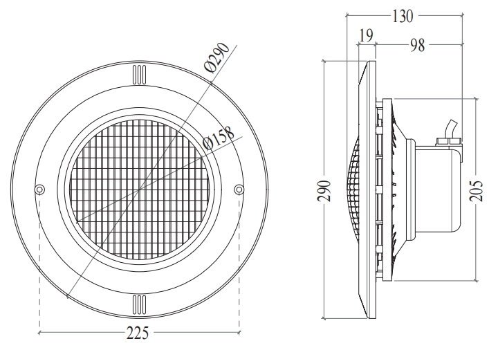 Pc290 Pool Light Size